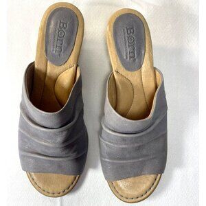 Born Stone Blue Open Toe Leather Upper Mule Open Toe Women's Shoes Sz 7m
